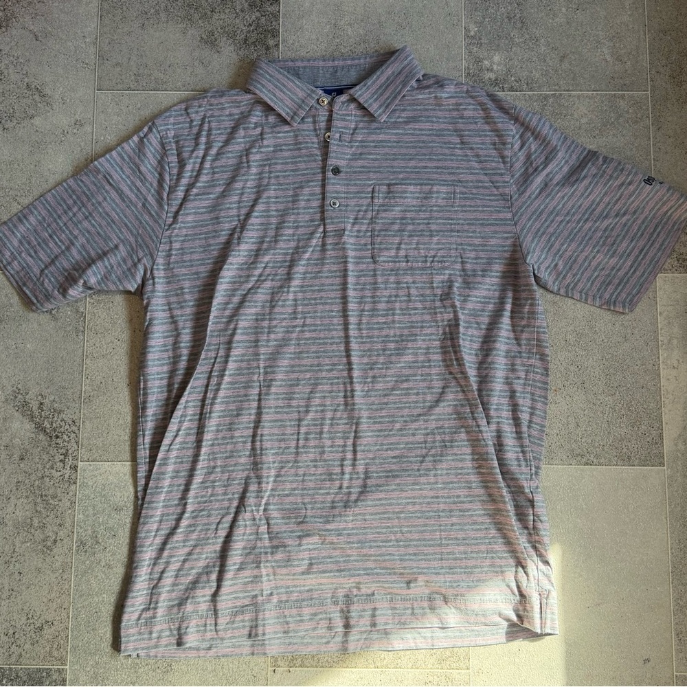 FootJoy Polo in Pink and Gray Stripes in Size L